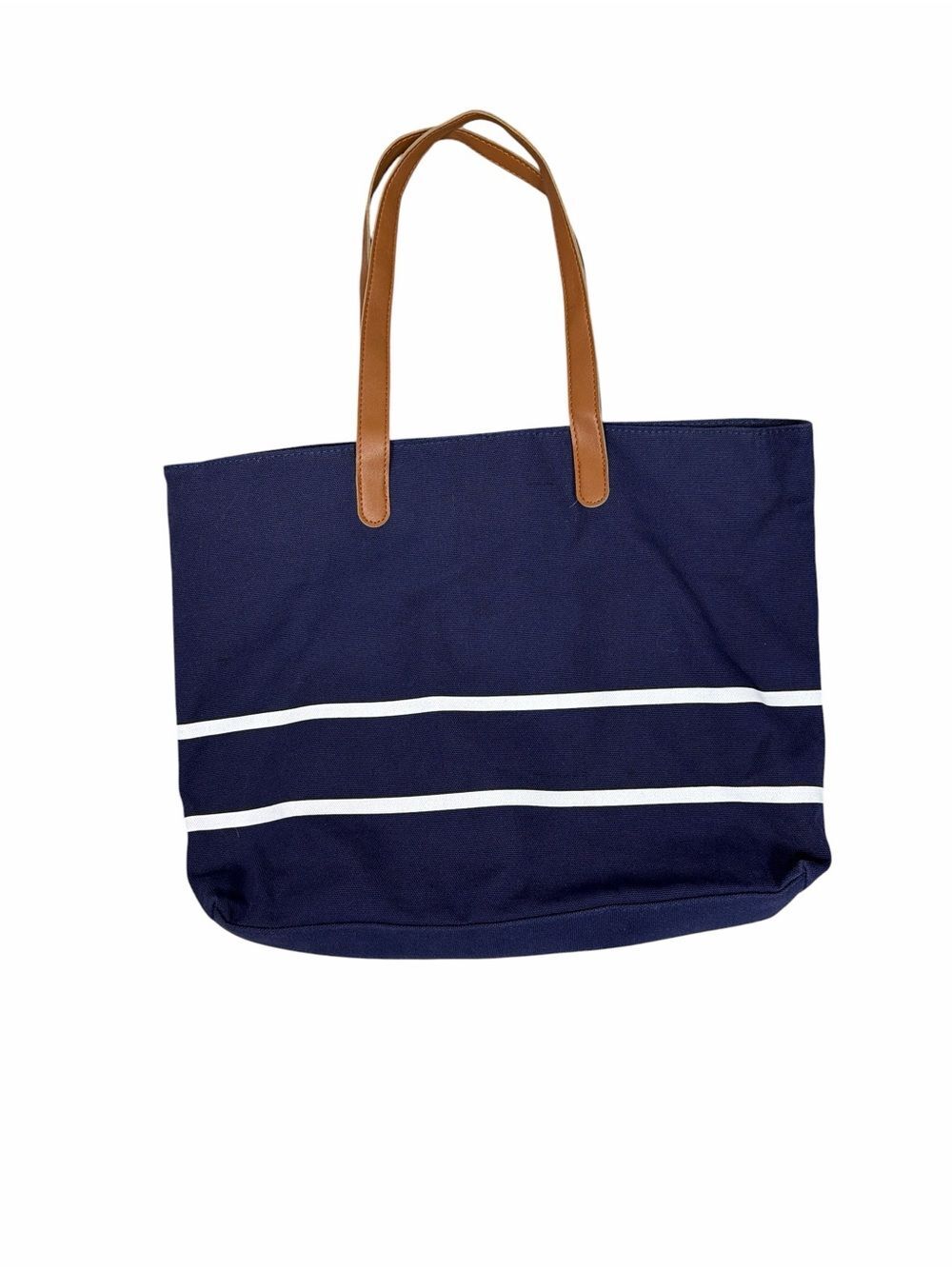 White House Black Market Navy Blue Stripe Canvas Tote Bag Lrg Everyday Carryall